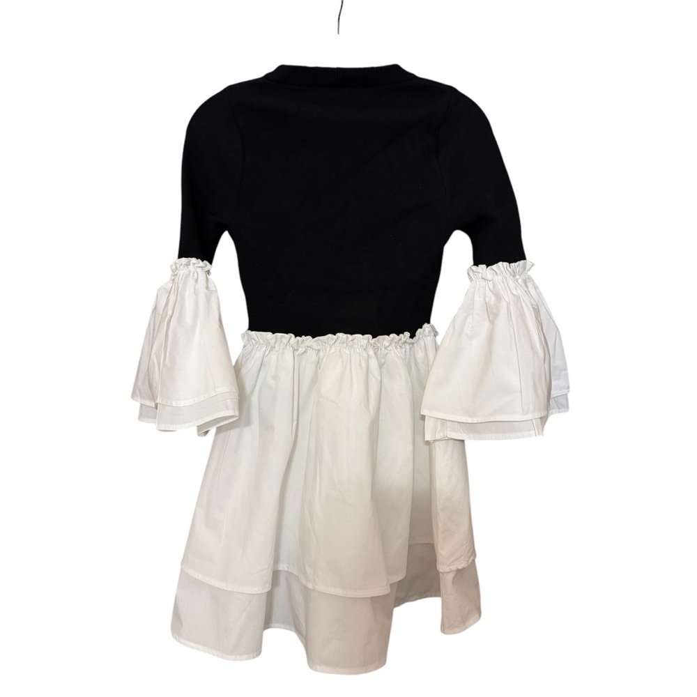 New Meave by Anthropologie Black and White Flare Sleeve Mini Dress Size XS - Picture 4 of 6